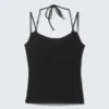Slim Fit Halterneck Strap Top – Black