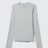 Slim Fit Long-Sleeved Lyocell Top – Light Blue-Ish Grey