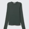 Slim Fit Long-Sleeved Lyocell Top – Petrol