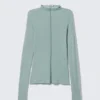 Slim Fit Long-Sleeved Mock-Neck Top – Turquoise