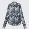 Slim Fit Printed Button-Up Shirt – Dark Grey – Floral Collage