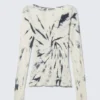 Slim Fit Printed Long-Sleeved Boat-Neck Top – White Tie-Dye