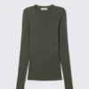 Slim Fit Printed Rhinestone Top – Dark Khaki Green