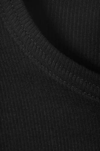 Slim Fit Ribbed Cotton T-Shirt – Black