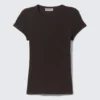 Slim Fit Ribbed Cotton T-Shirt – Dark Brown