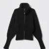 Slim Fit Ribbed Zip Cardigan – Black