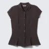 Slim Fit Short-Sleeved Crepe Shirt – Dark Brown