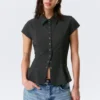Slim Fit Short-Sleeved Crepe Shirt – Dark Grey – Pinstriped