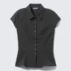 Slim Fit Short-Sleeved Crepe Shirt – Dark Grey – Pinstriped