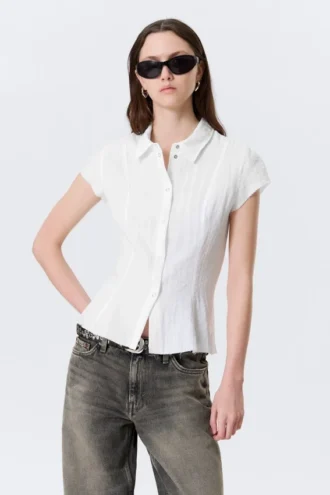 Slim Fit Short-Sleeved Crepe Shirt – White