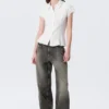 Slim Fit Short-Sleeved Crepe Shirt – White