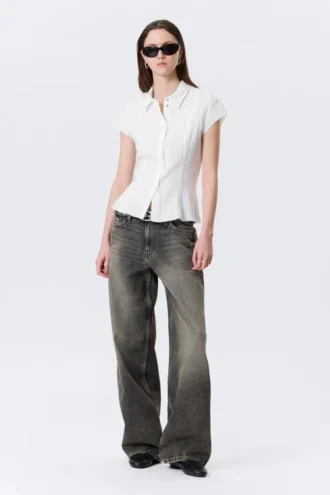Slim Fit Short-Sleeved Crepe Shirt – White