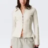 Slim Fit Textured Blouse – Light Beige