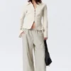 Slim Fit Textured Blouse – Light Beige