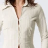 Slim Fit Textured Blouse – Light Beige
