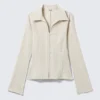 Slim Fit Textured Blouse – Light Beige