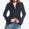 Slim Fit Textured Blouse – Striped Dark Blue