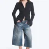 Slim Fit Textured Blouse – Striped Dark Blue