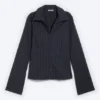 Slim Fit Textured Blouse – Striped Dark Blue