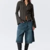 Slim Fit Textured Blouse – Striped Dark Grey