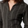 Slim Fit Textured Blouse – Striped Dark Grey