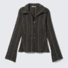 Slim Fit Textured Blouse – Striped Dark Grey