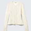 Slim Fit Textured Knit Cardigan – Off-White