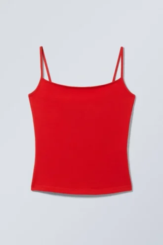 Slim Fitted Cotton Singlet – Bright Red