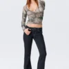 Slim Gathered Long-Sleeved Mesh Cardigan – Beige/Grey – Snakeskin Print