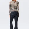 Slim Gathered Long-Sleeved Mesh Cardigan – Beige/Grey – Snakeskin Print
