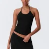 Slim Halterneck Cotton Top – Black