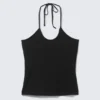 Slim Halterneck Cotton Top – Black