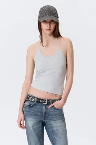 Slim Halterneck Cotton Top – Grey Melange