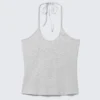 Slim Halterneck Cotton Top – Grey Melange