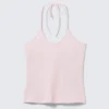Slim Halterneck Cotton Top – Light Pink