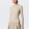 Slim Knitted Boat-Neck Sweater – Beige