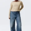 Slim Knitted Boat-Neck Sweater – Beige