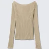 Slim Knitted Boat-Neck Sweater – Beige
