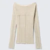 Slim Knitted Boat-Neck Sweater – Beige