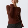 Slim Knitted Boat-Neck Sweater – Rusty Brown