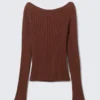 Slim Knitted Boat-Neck Sweater – Rusty Brown