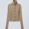 Slim Knitted Turtleneck Cardigan – Dusty Beige