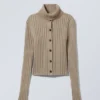 Slim Knitted Turtleneck Cardigan – Dusty Beige