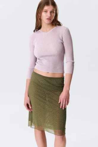 Slim Knitted V-Neck Sweater – Light Pink
