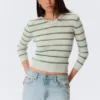 Slim Knitted V-Neck Sweater – Striped Light Grey