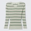Slim Knitted V-Neck Sweater – Striped Light Grey