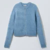 Slim Knitted Zip Cardigan – Blue Melange