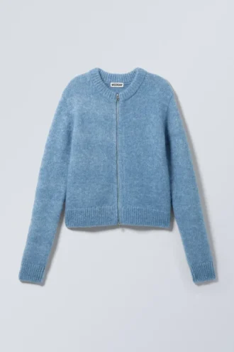 Slim Knitted Zip Cardigan – Blue Melange