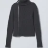 Slim Knitted Zip Cardigan – Dark Grey