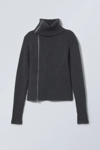 Slim Knitted Zip Cardigan – Dark Grey
